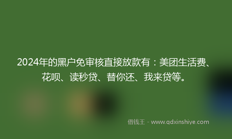 2024年的黑户免审核直接放款有：美团生活费、花呗、读秒贷、替你还、我来贷等。
