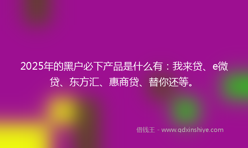 2025年的黑户必下产品是什么有：我来贷、e微贷、东方汇、惠商贷、替你还等。