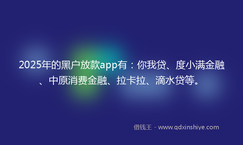 2025年的黑户放款app有：你我贷、度小满金融、中原消费金融、拉卡拉、滴水贷等。