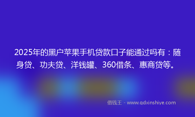 2025年的黑户苹果手机贷款口子能通过吗有：随身贷、功夫贷、洋钱罐、360借条、惠商贷等。