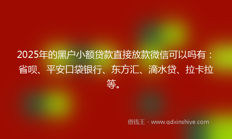2025年的黑户小额贷款直接放款微信可以吗有：省呗、平安口袋银行、东方汇、滴水贷、拉卡拉等。