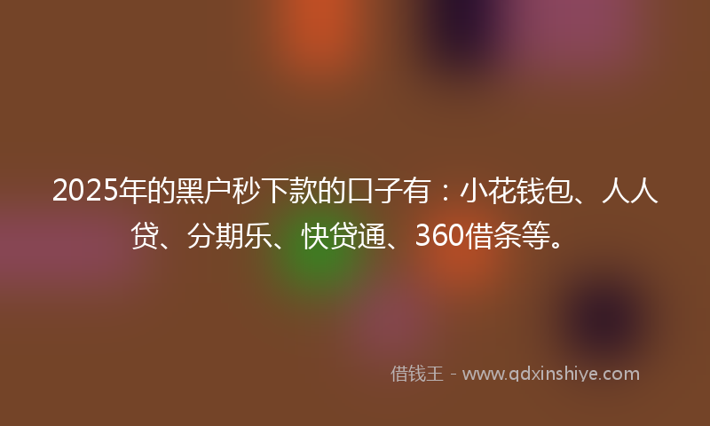 2025年的黑户秒下款的口子有：小花钱包、人人贷、分期乐、快贷通、360借条等。