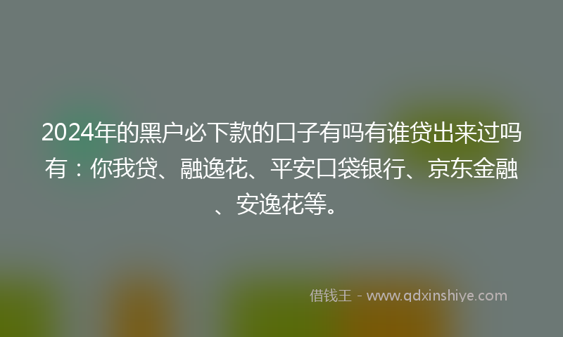 2024年的黑户必下款的口子有吗有谁贷出来过吗有：你我贷、融逸花、平安口袋银行、京东金融、安逸花等。