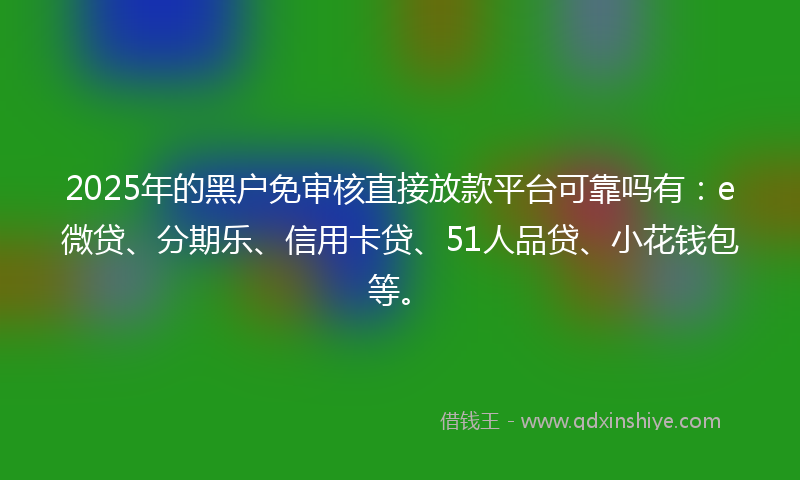 2025年的黑户免审核直接放款平台可靠吗有：e微贷、分期乐、信用卡贷、51人品贷、小花钱包等。