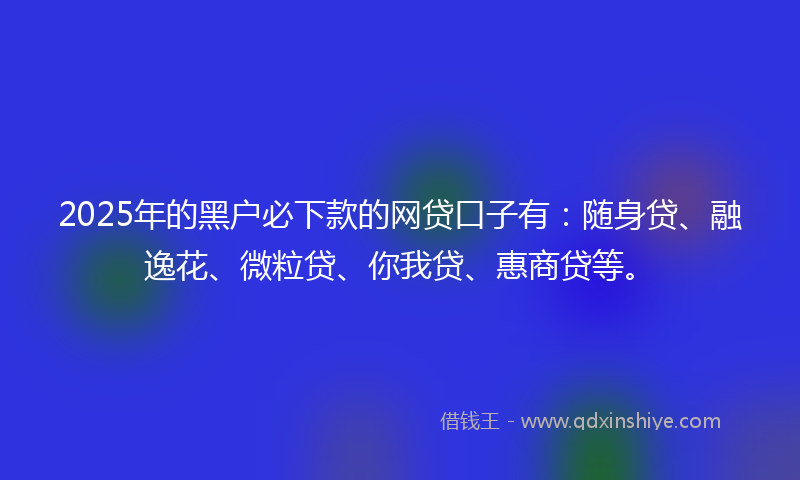 2025年的黑户必下款的网贷口子有：随身贷、融逸花、微粒贷、你我贷、惠商贷等。