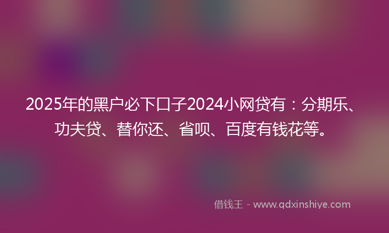 2025年的黑户必下口子2024小网贷有：分期乐、功夫贷、替你还、省呗、百度有钱花等。