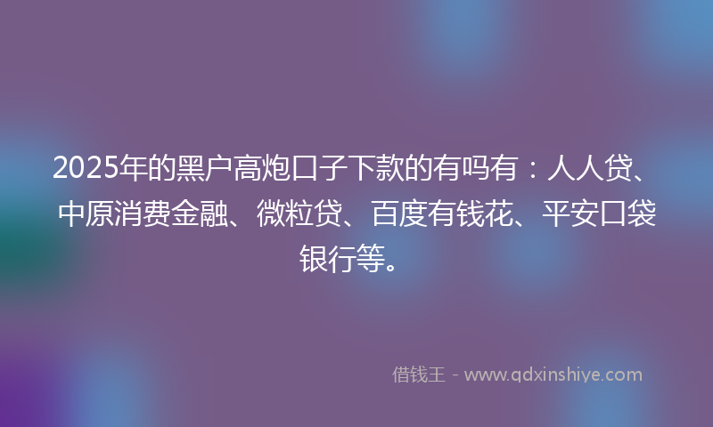 2025年的黑户高炮口子下款的有吗有：人人贷、中原消费金融、微粒贷、百度有钱花、平安口袋银行等。