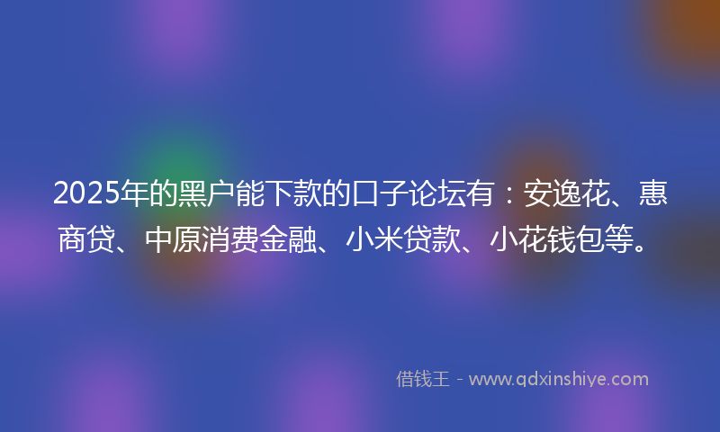 2025年的黑户能下款的口子论坛有：安逸花、惠商贷、中原消费金融、小米贷款、小花钱包等。