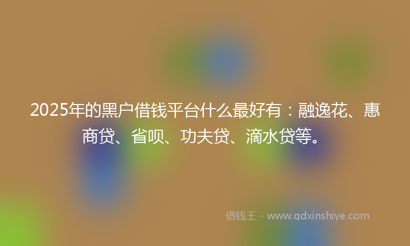 2025年的黑户借钱平台什么最好有：融逸花、惠商贷、省呗、功夫贷、滴水贷等。