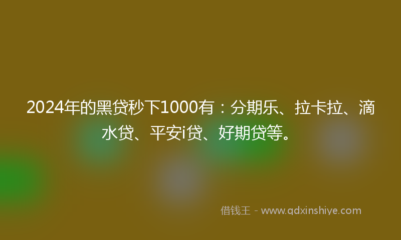 2024年的黑贷秒下1000有：分期乐、拉卡拉、滴水贷、平安i贷、好期贷等。