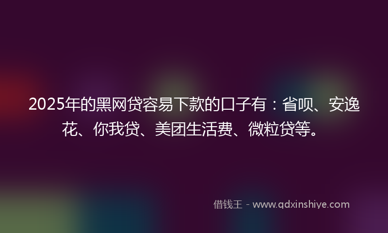 2025年的黑网贷容易下款的口子有：省呗、安逸花、你我贷、美团生活费、微粒贷等。