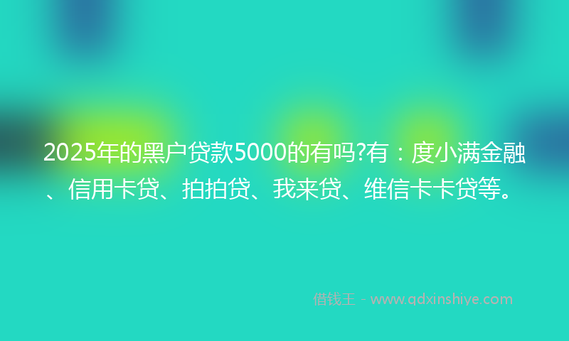 2025年的黑户贷款5000的有吗?有：度小满金融、信用卡贷、拍拍贷、我来贷、维信卡卡贷等。