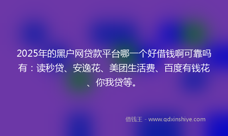 2025年的黑户网贷款平台哪一个好借钱啊可靠吗有：读秒贷、安逸花、美团生活费、百度有钱花、你我贷等。