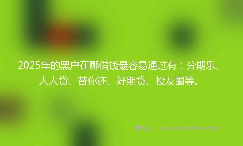 2025年的黑户在哪借钱最容易通过有：分期乐、人人贷、替你还、好期贷、投友圈等。