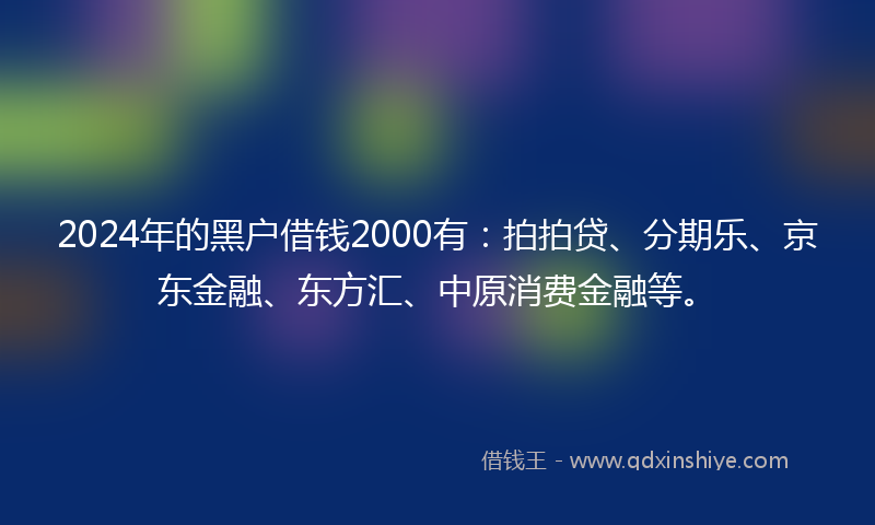 2024年的黑户借钱2000有：拍拍贷、分期乐、京东金融、东方汇、中原消费金融等。