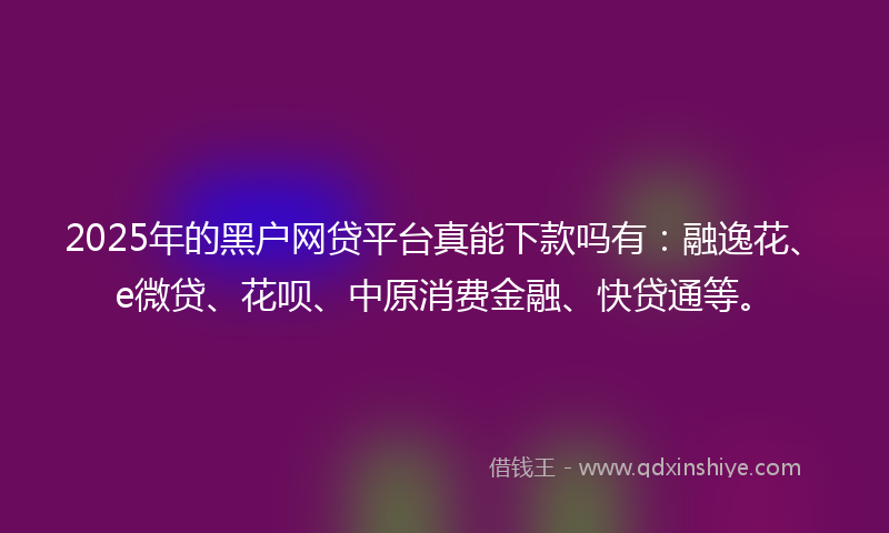 2025年的黑户网贷平台真能下款吗有：融逸花、e微贷、花呗、中原消费金融、快贷通等。