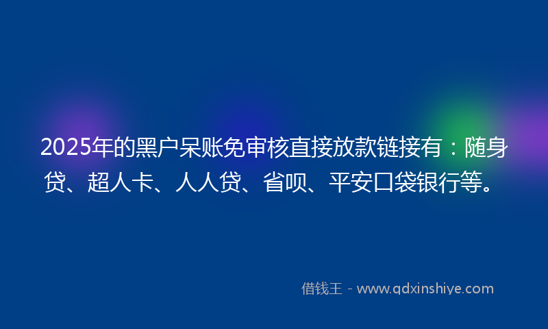 2025年的黑户呆账免审核直接放款链接有：随身贷、超人卡、人人贷、省呗、平安口袋银行等。
