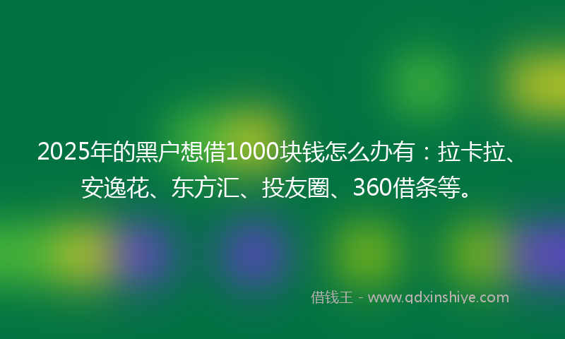 2025年的黑户想借1000块钱怎么办有：拉卡拉、安逸花、东方汇、投友圈、360借条等。