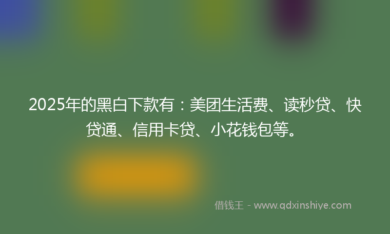 2025年的黑白下款有：美团生活费、读秒贷、快贷通、信用卡贷、小花钱包等。