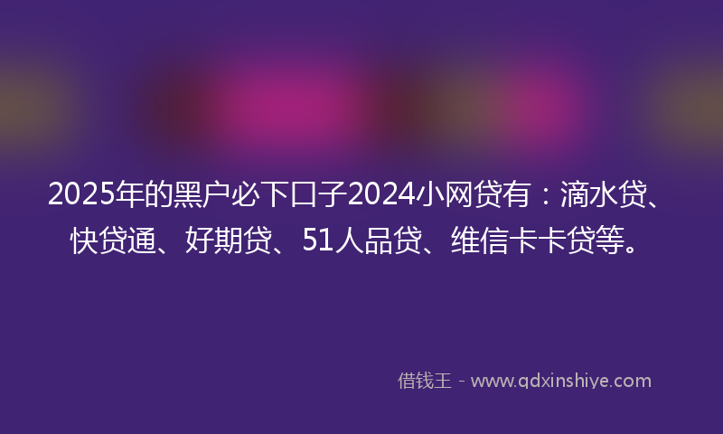 2025年的黑户必下口子2024小网贷有：滴水贷、快贷通、好期贷、51人品贷、维信卡卡贷等。