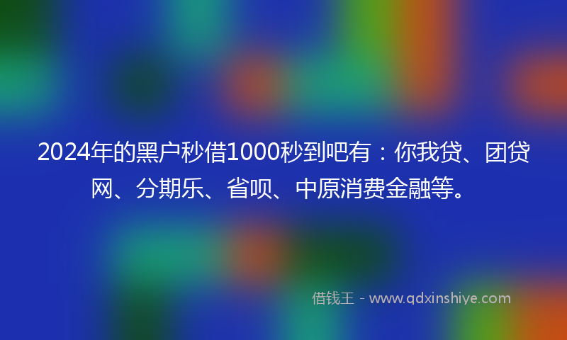 2024年的黑户秒借1000秒到吧有：你我贷、团贷网、分期乐、省呗、中原消费金融等。