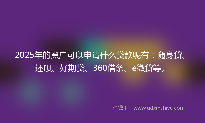 2025年的黑户可以申请什么贷款呢有：随身贷、还呗、好期贷、360借条、e微贷等。