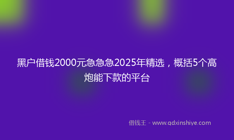 黑户借钱2000元急急急2025年精选，概括5个高炮能下款的平台
