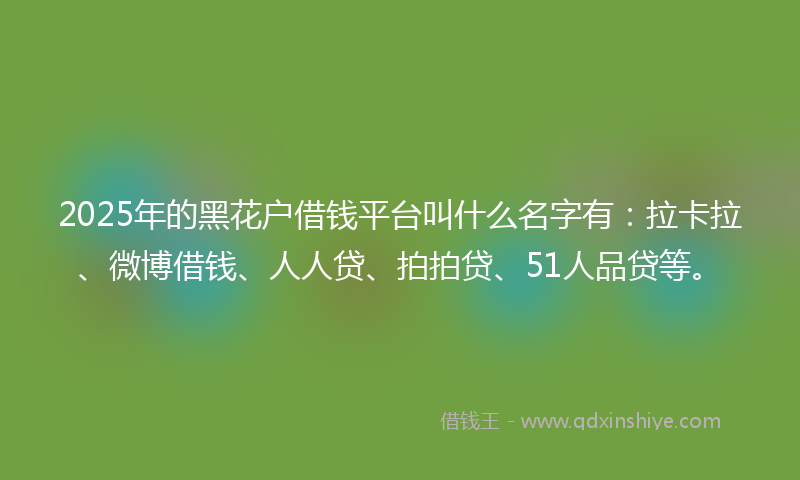 2025年的黑花户借钱平台叫什么名字有：拉卡拉、微博借钱、人人贷、拍拍贷、51人品贷等。