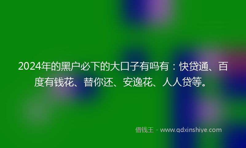 2024年的黑户必下的大口子有吗有：快贷通、百度有钱花、替你还、安逸花、人人贷等。