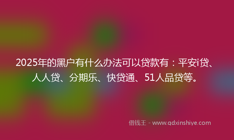 2025年的黑户有什么办法可以贷款有：平安i贷、人人贷、分期乐、快贷通、51人品贷等。