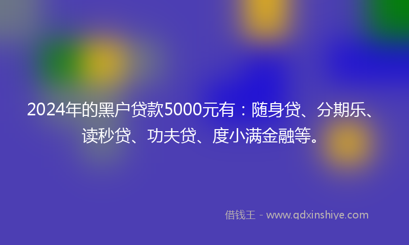 2024年的黑户贷款5000元有：随身贷、分期乐、读秒贷、功夫贷、度小满金融等。