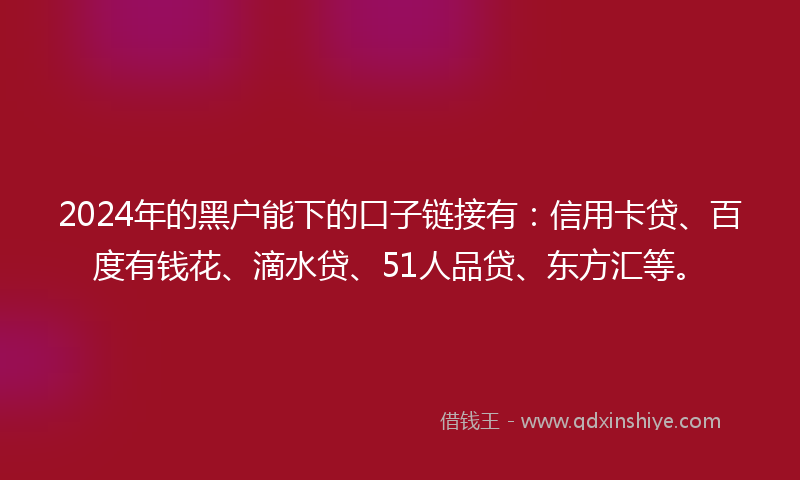 2024年的黑户能下的口子链接有：信用卡贷、百度有钱花、滴水贷、51人品贷、东方汇等。