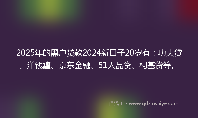 2025年的黑户贷款2024新口子20岁有：功夫贷、洋钱罐、京东金融、51人品贷、柯基贷等。