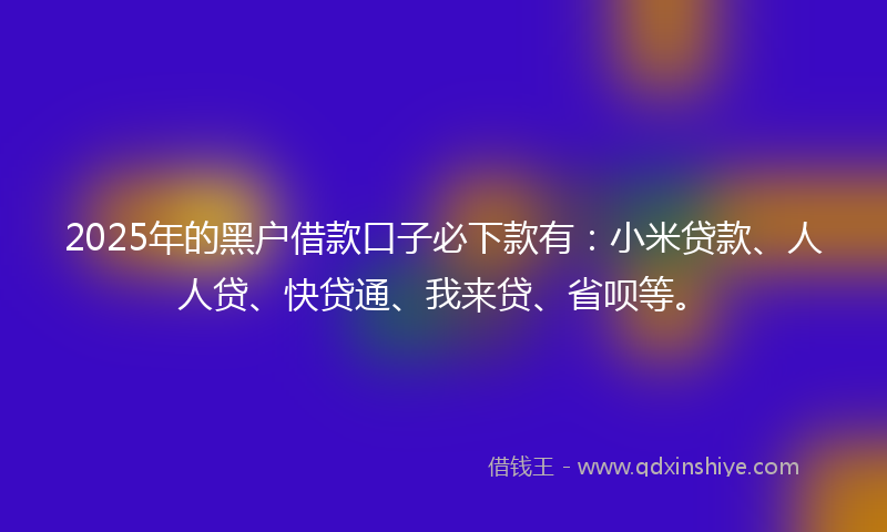 2025年的黑户借款口子必下款有：小米贷款、人人贷、快贷通、我来贷、省呗等。