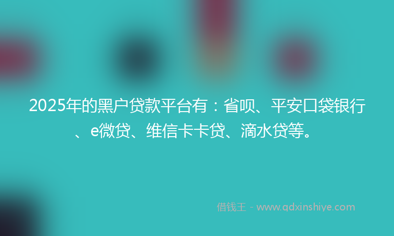2025年的黑户贷款平台有：省呗、平安口袋银行、e微贷、维信卡卡贷、滴水贷等。