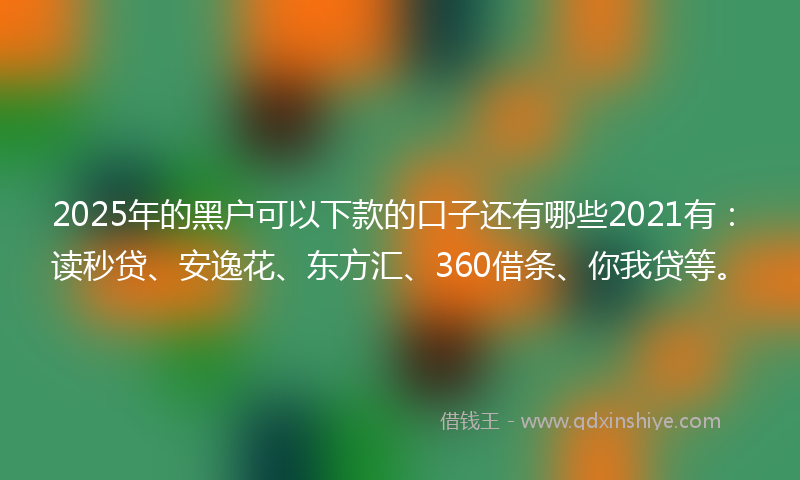 2025年的黑户可以下款的口子还有哪些2021有：读秒贷、安逸花、东方汇、360借条、你我贷等。