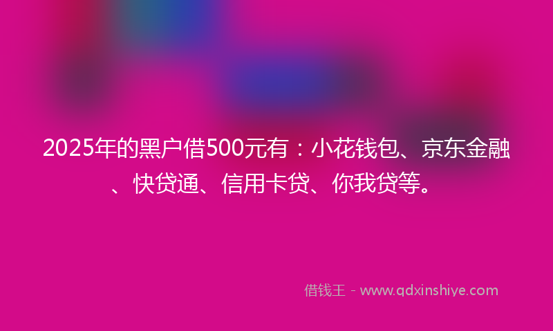 2025年的黑户借500元有：小花钱包、京东金融、快贷通、信用卡贷、你我贷等。