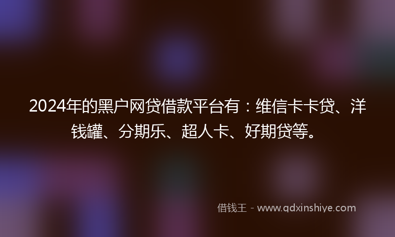 2024年的黑户网贷借款平台有：维信卡卡贷、洋钱罐、分期乐、超人卡、好期贷等。