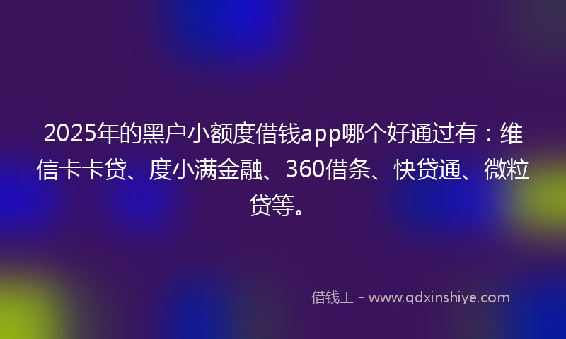 2025年的黑户小额度借钱app哪个好通过有：维信卡卡贷、度小满金融、360借条、快贷通、微粒贷等。