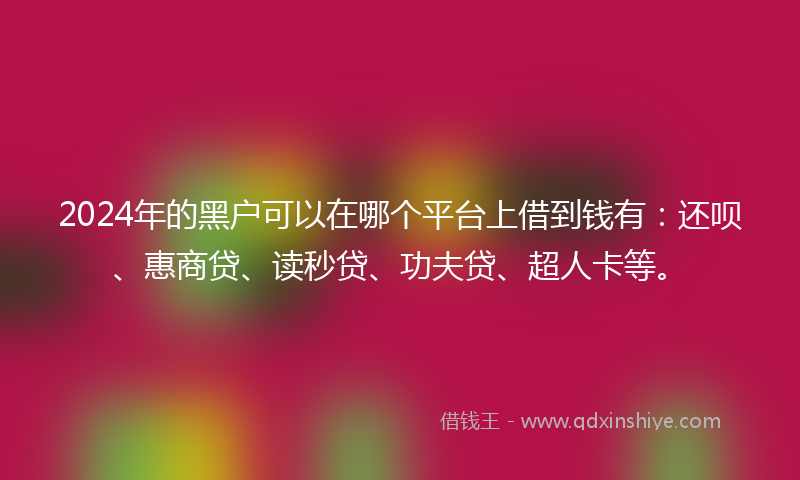 2024年的黑户可以在哪个平台上借到钱有：还呗、惠商贷、读秒贷、功夫贷、超人卡等。