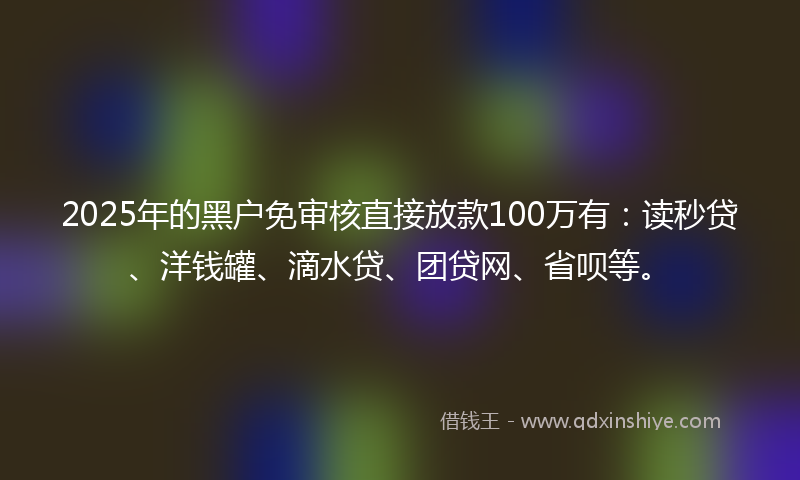 2025年的黑户免审核直接放款100万有：读秒贷、洋钱罐、滴水贷、团贷网、省呗等。