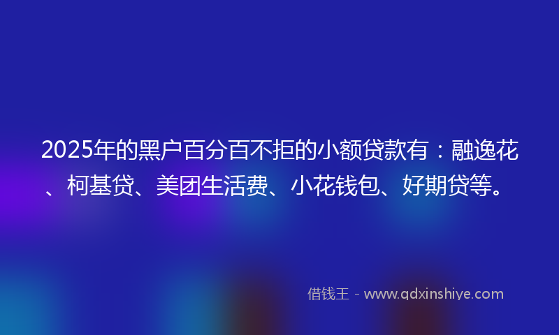 2025年的黑户百分百不拒的小额贷款有：融逸花、柯基贷、美团生活费、小花钱包、好期贷等。