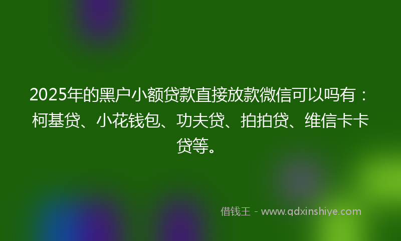 2025年的黑户小额贷款直接放款微信可以吗有：柯基贷、小花钱包、功夫贷、拍拍贷、维信卡卡贷等。