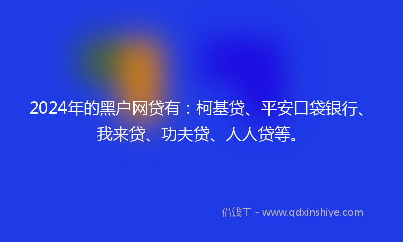 2024年的黑户网贷有：柯基贷、平安口袋银行、我来贷、功夫贷、人人贷等。
