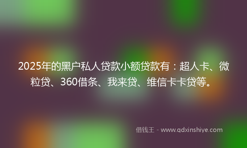 2025年的黑户私人贷款小额贷款有：超人卡、微粒贷、360借条、我来贷、维信卡卡贷等。