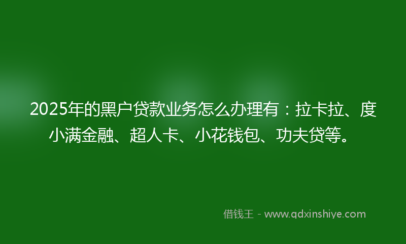 2025年的黑户贷款业务怎么办理有：拉卡拉、度小满金融、超人卡、小花钱包、功夫贷等。