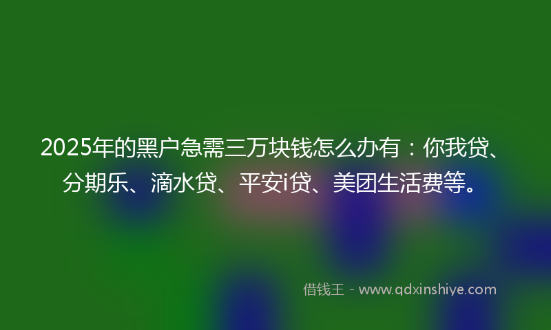 2025年的黑户急需三万块钱怎么办有：你我贷、分期乐、滴水贷、平安i贷、美团生活费等。