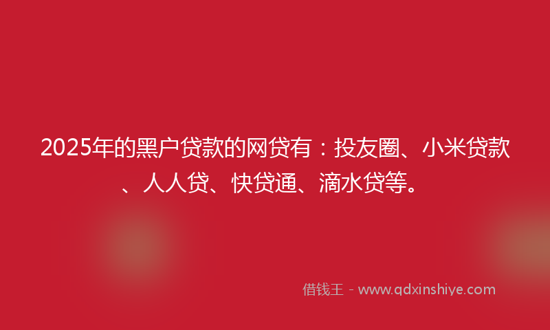 2025年的黑户贷款的网贷有：投友圈、小米贷款、人人贷、快贷通、滴水贷等。