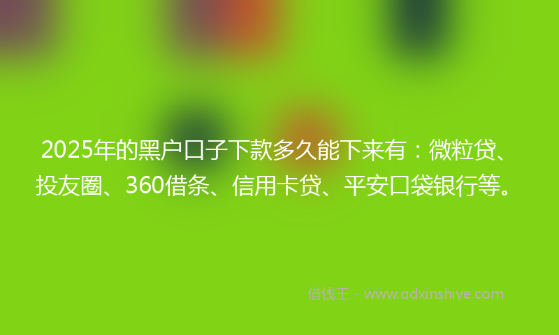 2025年的黑户口子下款多久能下来有：微粒贷、投友圈、360借条、信用卡贷、平安口袋银行等。