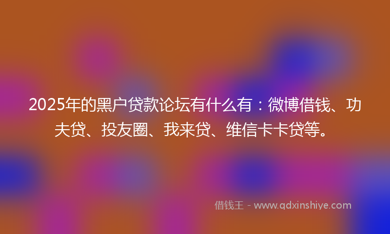 2025年的黑户贷款论坛有什么有：微博借钱、功夫贷、投友圈、我来贷、维信卡卡贷等。